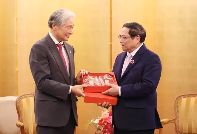 Thủ tướng Phạm Minh Chính tiếp ông Fukuda Tomikazu, Thống đốc tỉnh Tochigi, Nhật Bản. (Ảnh: Dương Giang/TTXVN)