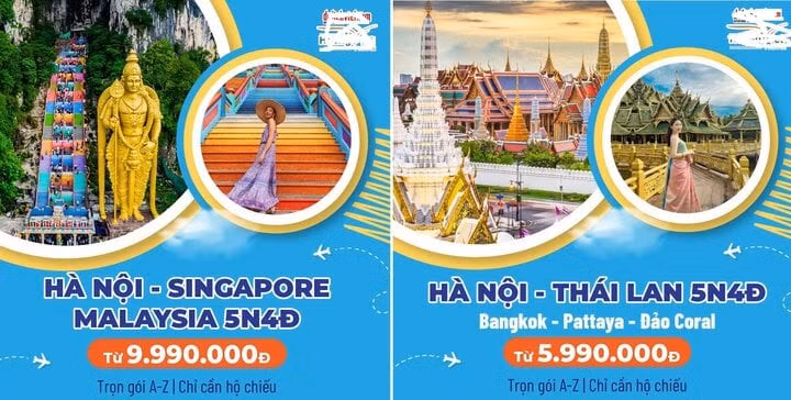 Nhiều tour du lịch nước ngoài giá chỉ vài triệu đồng hút khách. (Ảnh chụp màn hình)