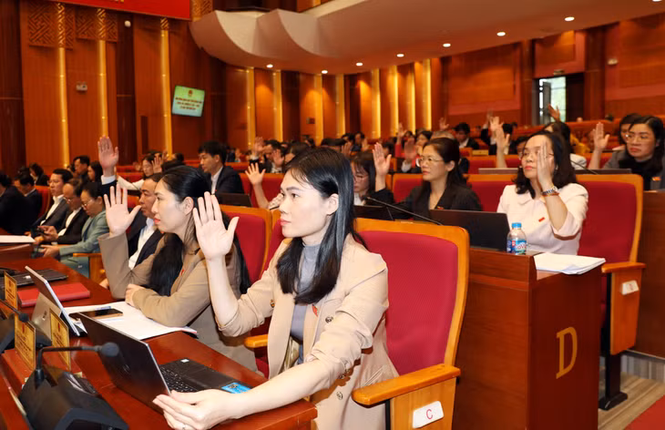 Đại biểu HĐND tỉnh biểu quyết thông qua nghị quyết tại Kỳ họp thứ 16, HĐND tỉnh khóa XIV.