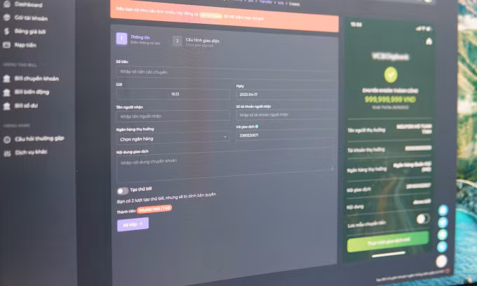 Giao diện một website tạo bill thanh toán giả. Ảnh: Lưu Quý