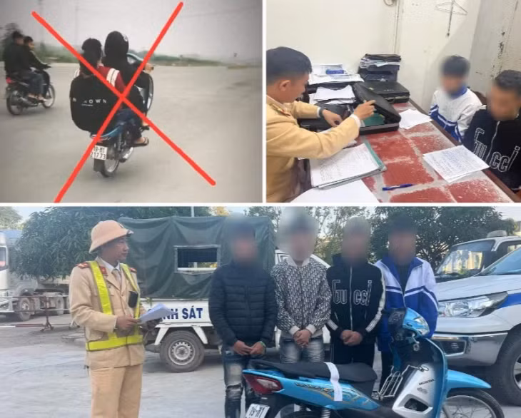 Nhóm thanh, thiếu niên tại cơ quan công an (Ảnh: Công an thị xã Phú Thọ).