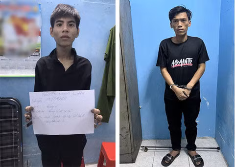Hai đối tượng Nguyễn Minh Luân và Nguyễn Văn Sơn tại Cơ quan điều tra.