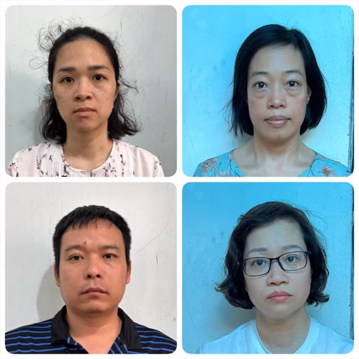 Các bị can (từ trái sang phải, từ trên xuống dưới): Nguyễn Nhật Linh, Đỗ Thị Hoa, Nguyễn Quý Khái, Bùi Thị Mai Hương. Ảnh: Bộ Công an