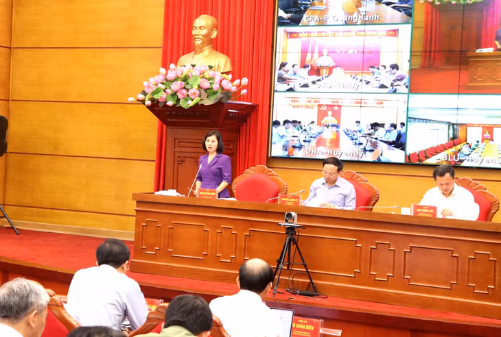 Đồng chí Trịnh Thị Minh Thanh, Phó Bí thư Thường trực Tỉnh ủy, phát biểu tại hội nghị.