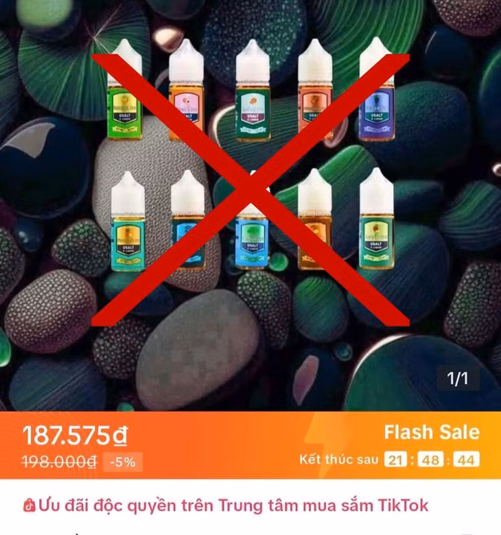 Tinh dầu của thuốc lá điện tử bán trên TikTok Shop. Ảnh: Chụp màn hình.