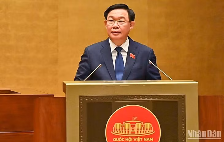 Chủ tịch Quốc hội Vương Đình Huệ phát biểu khai mạc Kỳ họp thứ 5, Quốc hội khóa XV. (Ảnh: DUY LINH)