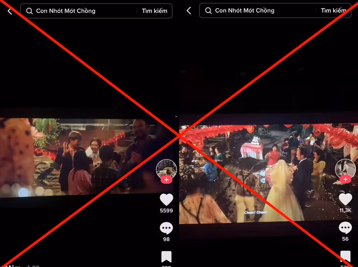Tràn lan video về các cảnh trong phim Con nhót mót chồng trên TikTok. Ảnh chụp màn hình
