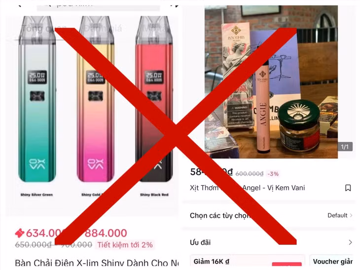Thuốc lá điện tử đội lốt xịt thơm miệng, bàn chải điện để bán trên TikTok Shop. Ảnh: Chụp màn hình.