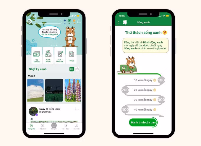 Giao diện app của Grac - sống xanh cùng Saola. Ảnh: Grac