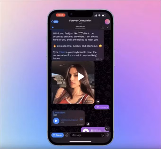 Giao diện chatbot CarynAI trên ứng dụng Telegram. Ảnh: Vice