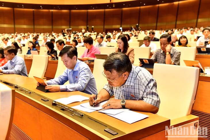 Các đại biểu Quốc hội làm việc tại hội trường. (Ảnh: ĐĂNG KHOA)