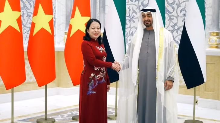 Phó Chủ tịch nước Võ Thị Ánh Xuân và Tổng thống UAE Sheikh Mohamed bin Zayed Al Nahyan. (Ảnh: TTXVN)