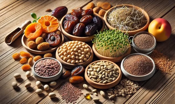 5 thực phẩm giúp cải thiện mức độ estrogen một cách tự nhiên. Ảnh: AI