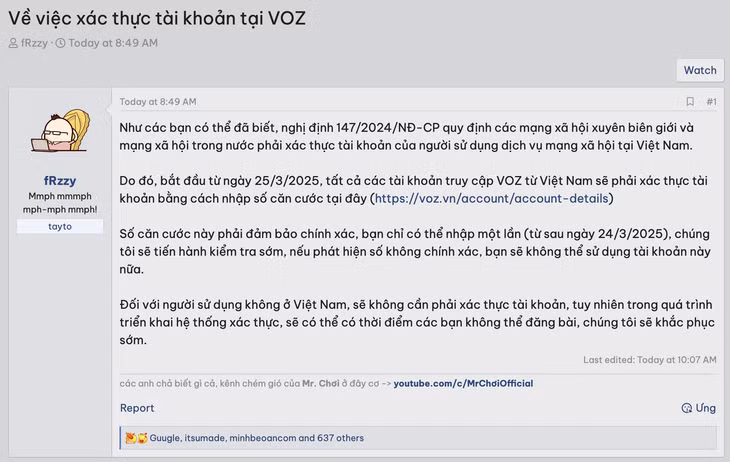 Bài đăng của admin diễn đàn VOZ - Bạch Thành Trung
