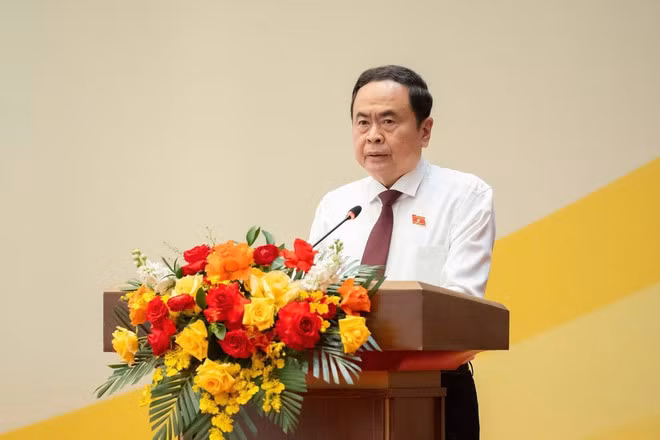 Chủ tịch Quốc hội Trần Thanh Mẫn phát biểu khai mạc Hội nghị. (Ảnh: TTXVN phát)