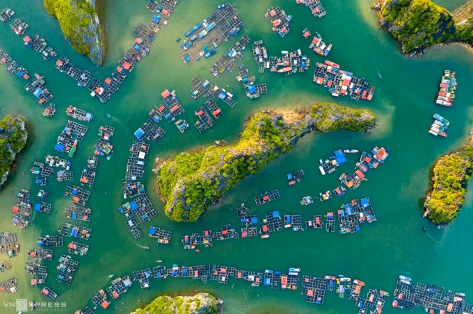 Làng chài Cát Bà nhìn từ trên cao. Ảnh: Phạm Huy Trung