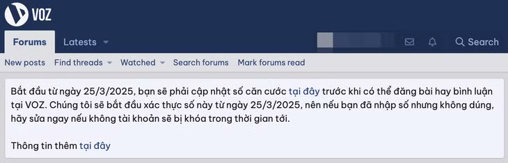 Thông báo của diễn đàn VOZ tới mọi thành viên