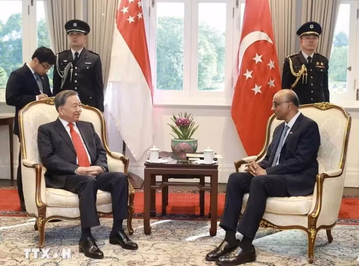Tổng Bí thư Tô Lâm hội kiến Tổng thống Singapore Tharman Shanmugaratnam. (Ảnh: Thống Nhất/TTXVN)