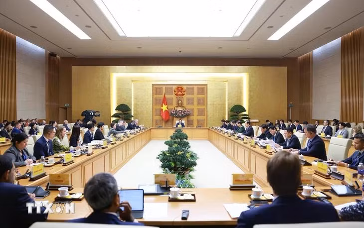 Thủ tướng Phạm Minh Chính tiếp đoàn Hội đồng Kinh doanh Hoa Kỳ-ASEAN. (Ảnh: Dương Giang/TTXVN)