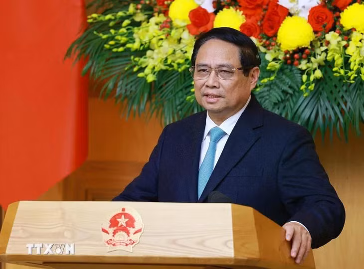 Thủ tướng Phạm Minh Chính phát biểu tại buổi tọa đàm với các doanh nghiệp châu Âu. (Ảnh: Dương Giang/TTXVN)