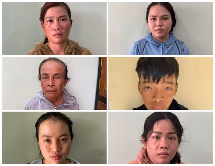 Nhóm 6 đối tượng phân vai trộm tài sản du khách ở đồi cát Mũi Né. Ảnh: Công an