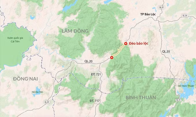 Hướng tuyến đèo Bảo Lộc. Đồ hoạ: Đăng Hiếu