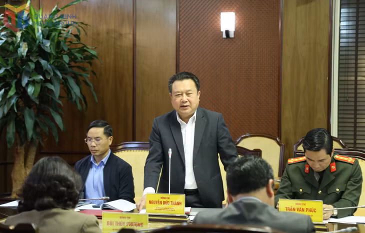 Đồng chí Nguyễn Đức Thành, Chủ nhiệm Ủy ban Kiểm tra Tỉnh ủy, phát biểu tại hội nghị.