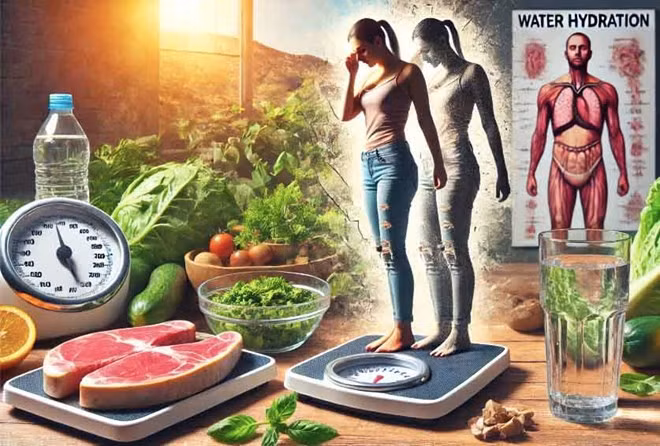 Một số chế độ ăn uống giảm cân có thể gây mất nước. Ảnh AI