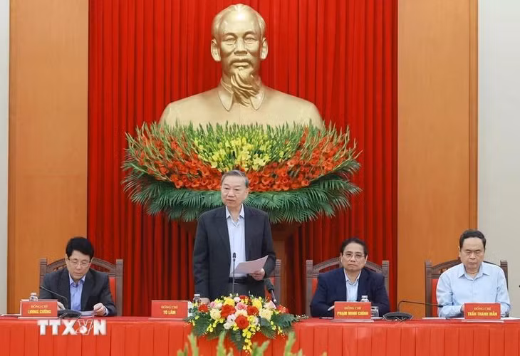 Tổng Bí thư Tô Lâm, Trưởng Tiểu ban Văn kiện phát biểu. (Ảnh: Thống Nhất/TTXVN)
