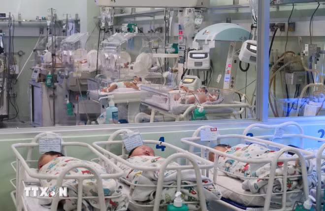 Trẻ sơ sinh được chăm sóc tại Khoa Sơ sinh - Bệnh viện Hùng Vương Thành phố Hồ Chí Minh. (Ảnh: Đinh Hằng/TTXVN)