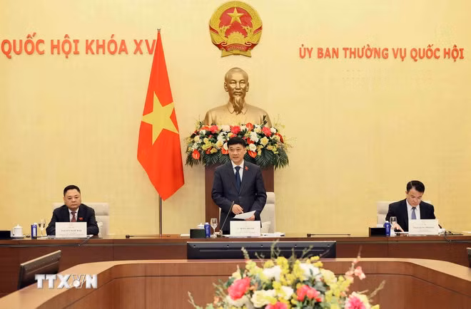 Phó Chủ tịch Quốc hội Vũ Hồng Thanh phát biểu tại buổi tiếp đoàn. (Ảnh: An Đăng/TTXVN)