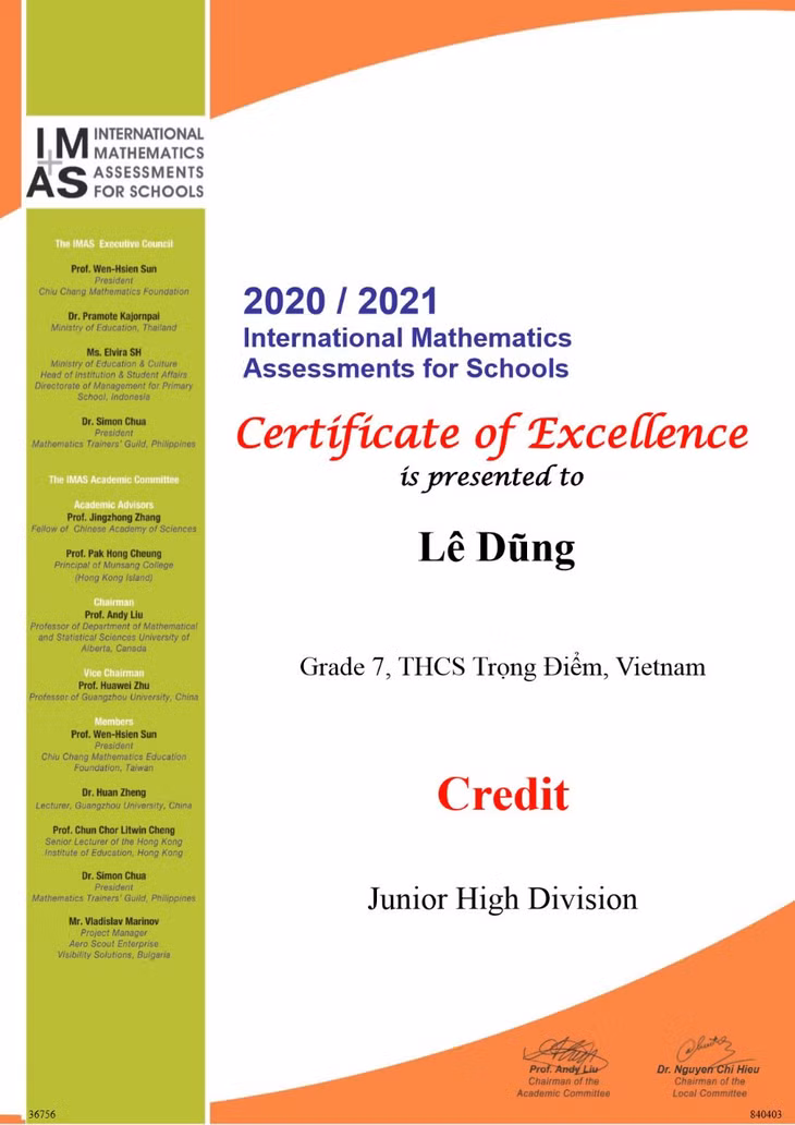 Học sinh Trường THCS Trọng Điểm Hạ Long đoạt Chứng chỉ xuất sắc cuộc thi Giải toán học quốc tế khối THCS ảnh 1 Học sinh Trường THCS Trọng Điểm Hạ Long đoạt Chứng chỉ xuất sắc cuộc thi Giải toán học quốc tế khối THCS ảnh 1