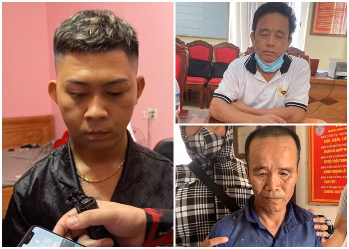 Ba đối tượng: Lê Văn Hoàng (ảnh trái), Vũ Văn Sứ (ảnh phải phía trên) và Bùi Văn Đượm (ảnh phải phía dưới)