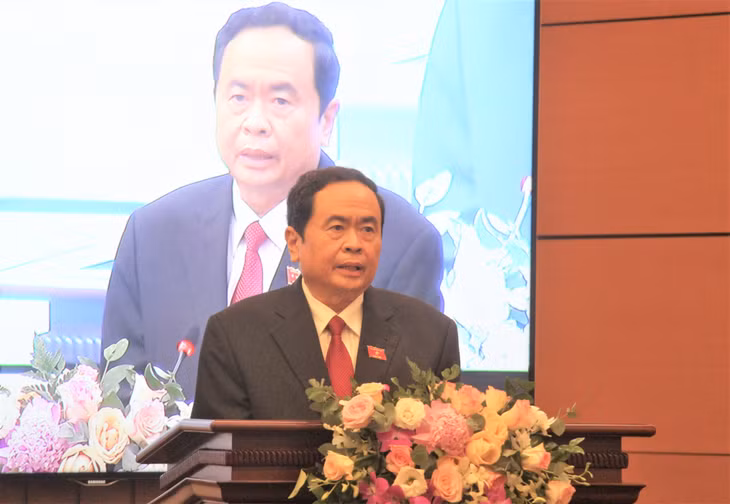 Phó Chủ tịch Thường trực Quốc hội Trần Thanh Mẫn phát biểu tại họp báo. Ảnh: VGP/Nguyễn Hoàng