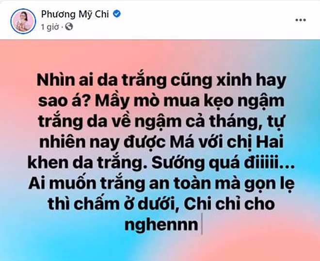 Loại kẹo ngậm trắng da Phương Mỹ Chi quảng cáo cũng từng được diễn viên Sam chia sẻ. Thời điểm đó, khi gây tranh cãi, Sam đã xóa bài đăng và nói không còn liên quan gì với nhãn hàng này.