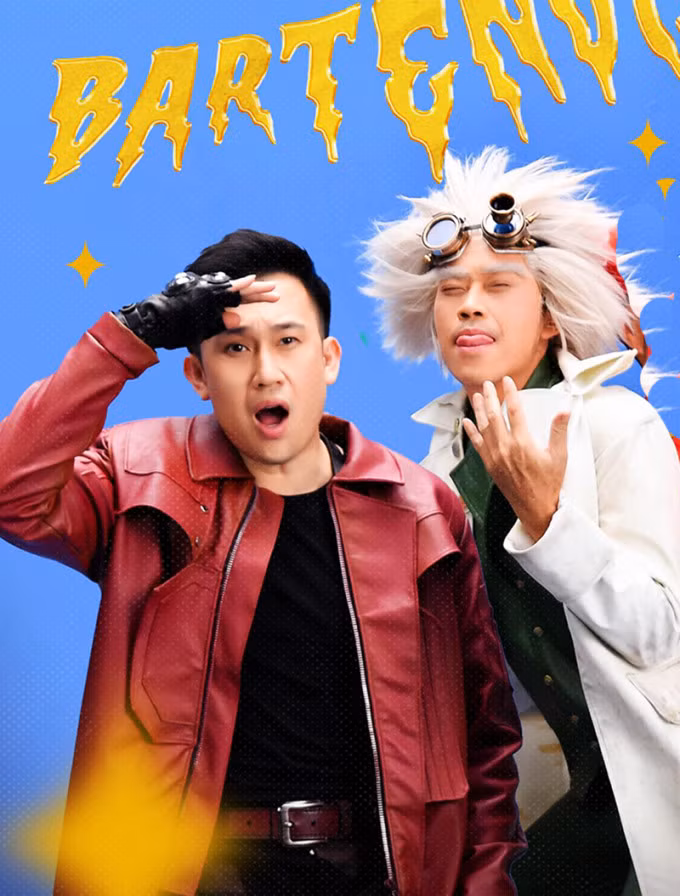 Tạo hình của Hoài Linh (phải) và Dương Triệu Vũ trong MV "Bartender" phát hành tối 12/7. Ảnh: Nhân vật cung cấp