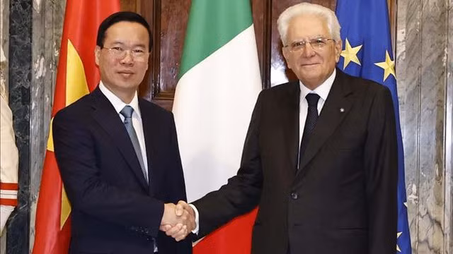 Chủ tịch nước Võ Văn Thưởng và Tổng thống Cộng hòa Italia Sergio Mattarella. Ảnh: TTXVN