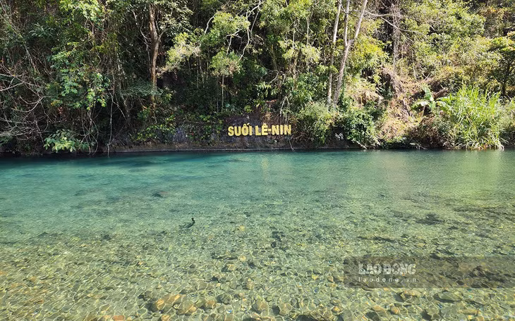 Nước suối Lênin trong vắt màu ngọc bích, đến mức có thể nhìn thấy rõ những đàn cá tung tăng bơi lội. Ảnh: An Trịnh