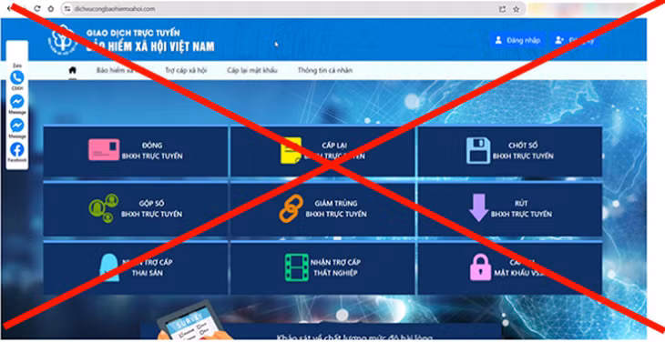 Giao diện website giả mạo Cổng dịch vụ công của ngành Bảo hiểm. (Ảnh: BHXH Việt Nam)
