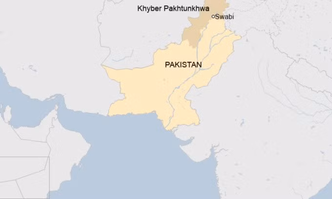 Vị trí tỉnh Khyber Pakhtunkhwa, nơi có thị trấn Khar, ở tây bắc Pakistan. Đồ họa: BBC