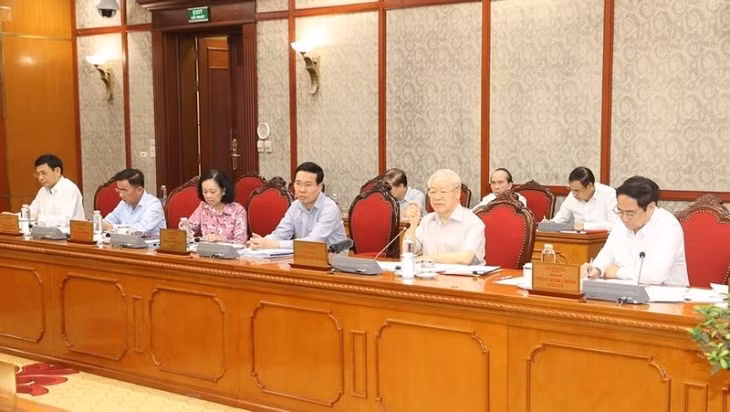 Tổng Bí thư Nguyễn Phú Trọng phát biểu kết luận cuộc họp. (Ảnh: Trí Dũng/TTXVN)