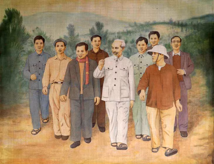 Bức tranh “Bác Hồ dừng chân bên rừng thông Yên Lập - Yên Hưng" của họa sĩ Đặng Đình Nguyễn.