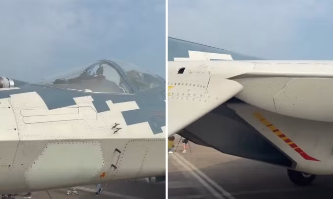Cận cảnh nguyên mẫu tiêm kích Su-57 tại triểm lãm Chu Hải đăng hôm 4/11. Ảnh: Defense Express