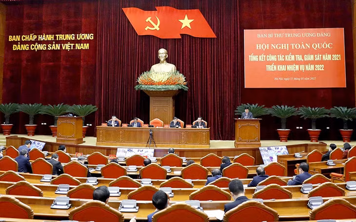 Quang cảnh Hội nghị toàn quốc tổng kết công tác kiểm tra, giám sát năm 2021, triển khai nhiệm vụ năm 2022. (Ảnh TTXVN)