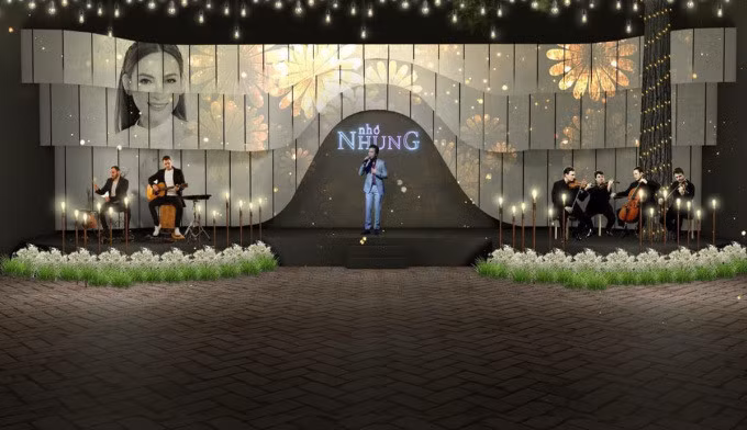 Phối cảnh sân khấu của đêm nhạc "Nhớ Nhung" vào ngày 28/4 tại TP HCM. Ảnh: Fanpage Mạnh Quỳnh Nguyễn