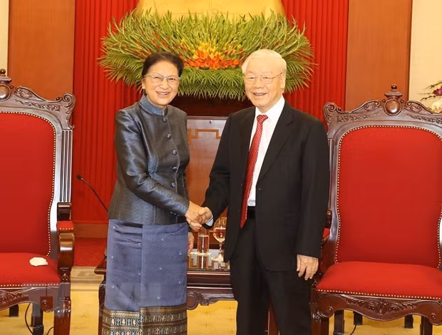 Tong Bi thu Nguyen Phu Trong tiep Pho Chu tich nuoc Lao Pany Yathotou hinh anh 1