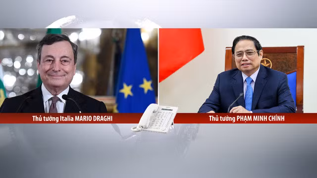 Thủ tướng Mario Draghi nhất trí với các đề xuất, sáng kiến của Thủ tướng Phạm Minh Chính trong việc làm sâu sắc hơn nữa quan hệ Đối tác chiến lược Việt Nam - Italy trong thời gian tới. Ảnh VGP/Nhật Bắc