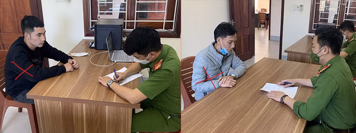 Công an thị xã Hoàng mai lấy lời khai của các đối tượng.
