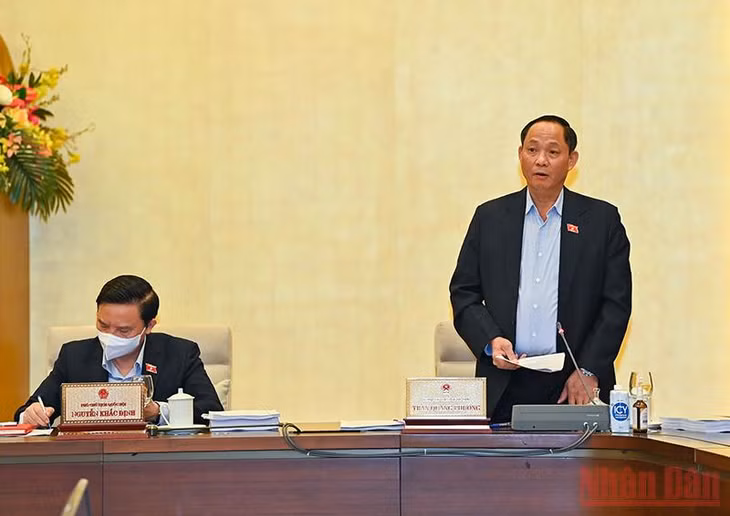Phó Chủ tịch Quốc hội Trần Quang Phương phát biểu ý kiến tại phiên họp. (Ảnh: DUY LINH)
