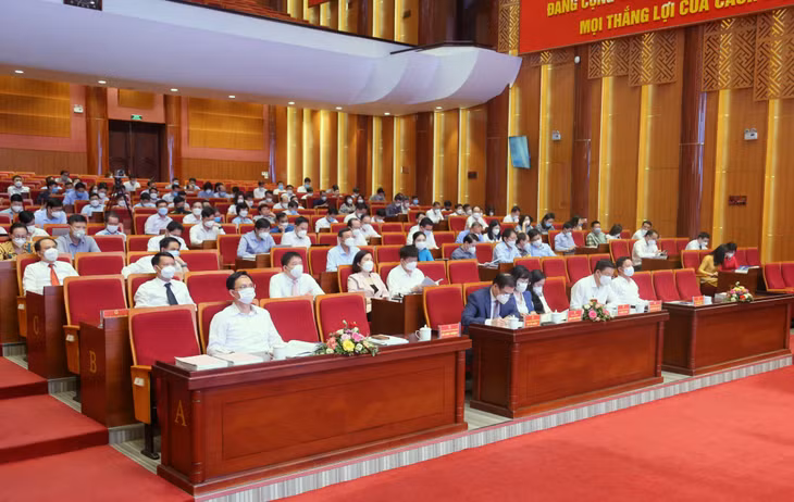 Các đại biểu dự hội nghị tại điểm cầu Trung tâm Tổ chức hội nghị tỉnh.